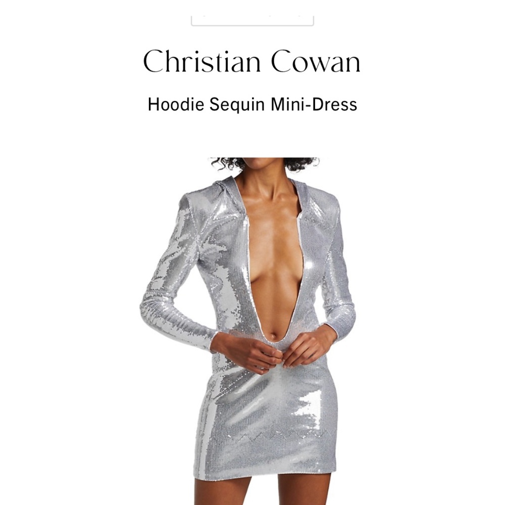 Christian Cowan Silver Sequin Hoodie Mini Dress – Size 2 (NWT) - Picture 3 of 13